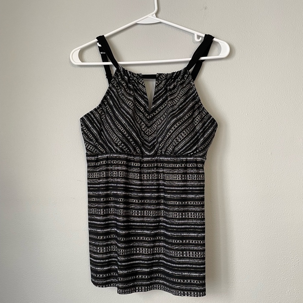 Dreamsuit Women’s Black and Gold Striped Swim Top Tankini 10